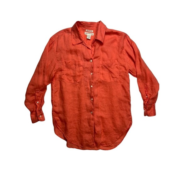 Banana Republic Tops - Banana Republic Womens Orange 100% Irish Linen Button Down Shirt Size S